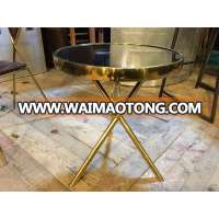 2017 Hot selling stainless steel copper plating black tempered glass coffee table